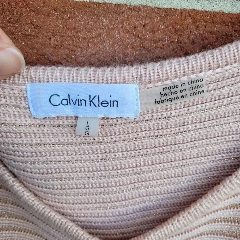 Calvin Klein Pink Metallic Thread Sweater Women's Size Large Bell Sleeve - Picture 2 of 8